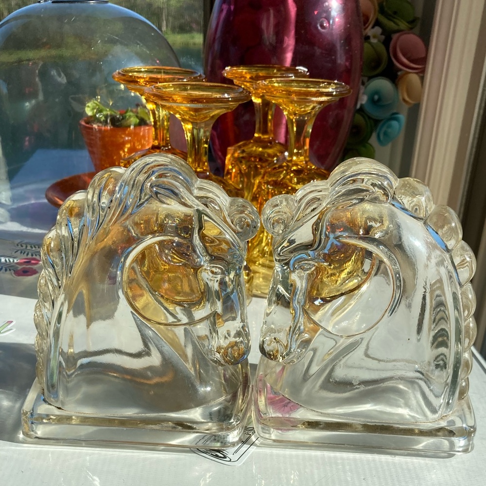 Federal Glass Horse Bookends - Picture 1 of 12